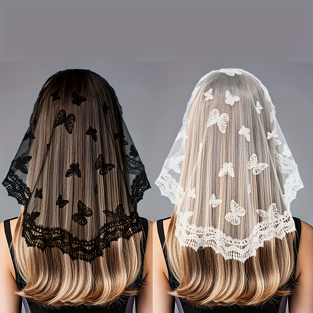 Butterfly Pattern Lace Headscarf for Weddings