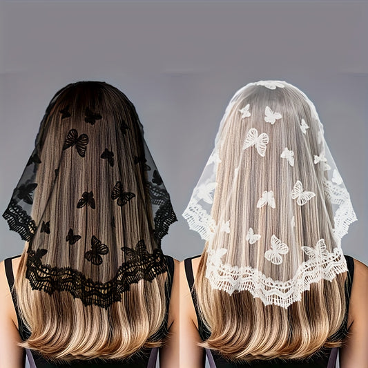 Butterfly Pattern Lace Headscarf for Weddings