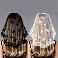 Butterfly Pattern Lace Headscarf for Weddings