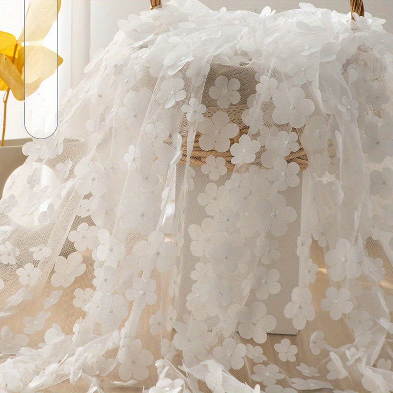 3D Flower Embroidery Mesh Tulle Fabric Wedding Dress DIY Crafts 91x130cm