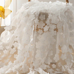 3D Flower Embroidery Mesh Tulle Fabric Wedding Dress DIY Crafts 91x130cm