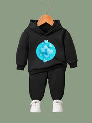 2pcs Heart Graphic Hoodies Pants Set Girls
