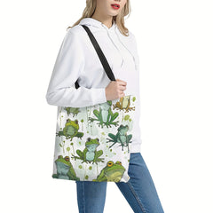 Frog Cartoon Print Tote Bag Spacious Shoulder Bag for Women