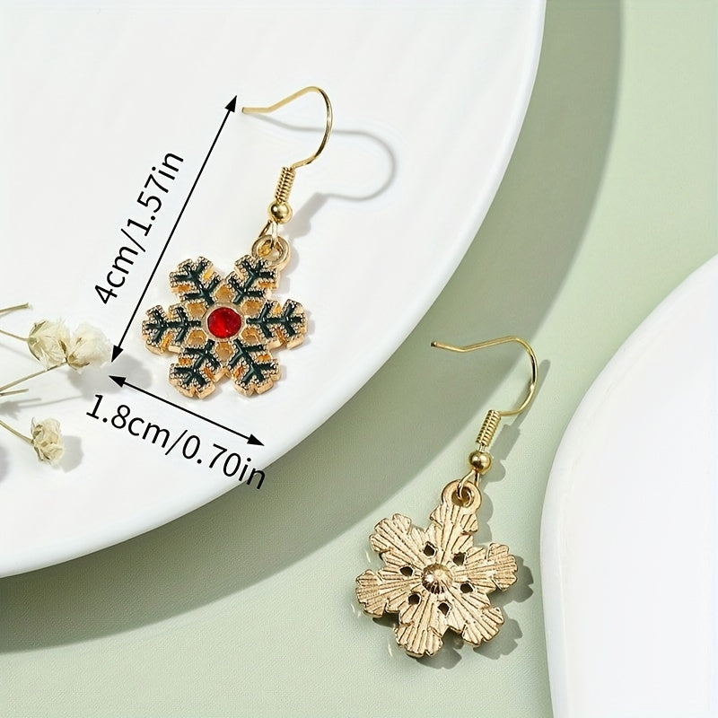 Christmas Snowflake Earrings with Artificial Diamond - Dripping Earrings