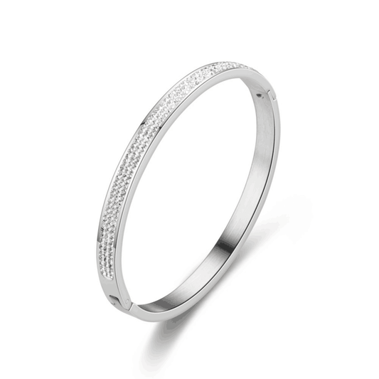 Inlaid Diamond Stainless Steel Unisex Bangle Bracelet