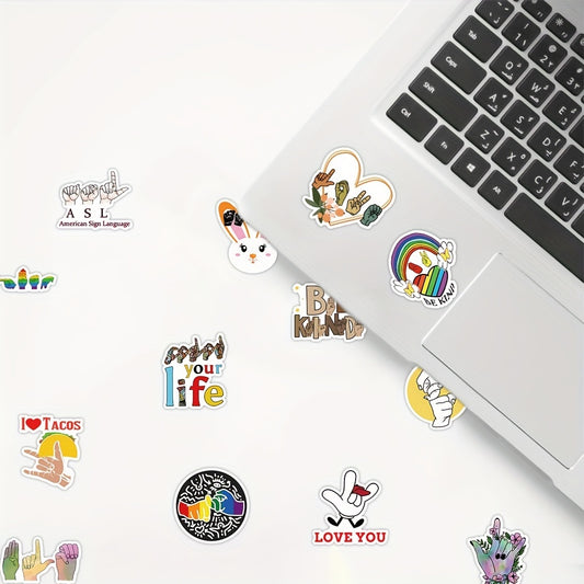 50pcs ASL Gesture Stickers for Water Bottle Laptop Skateboard Adults