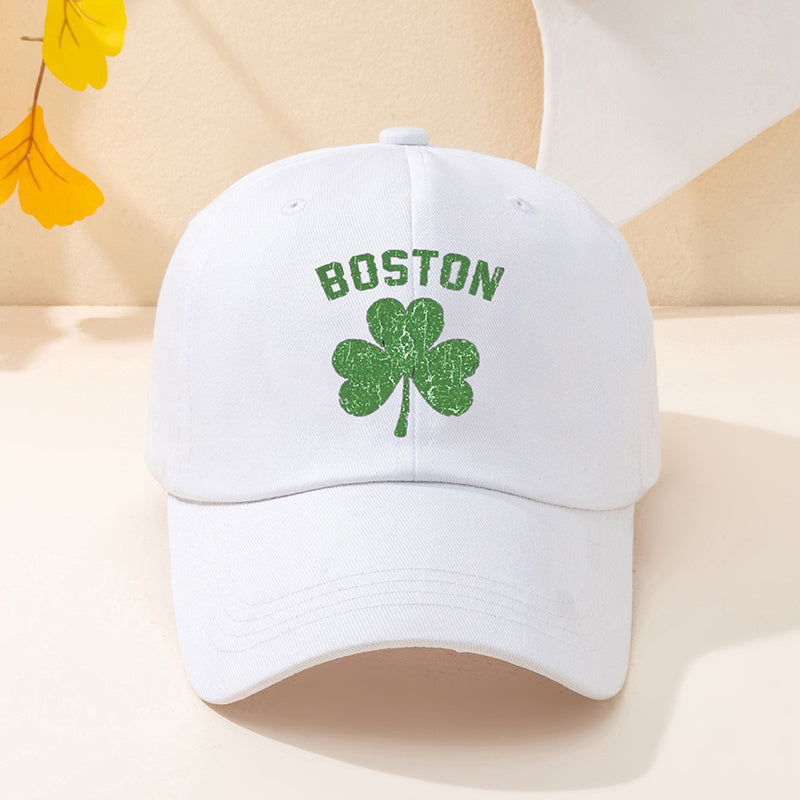 Lucky Clover BOSTON Baseball Cap Washed Distressed Sports Hat