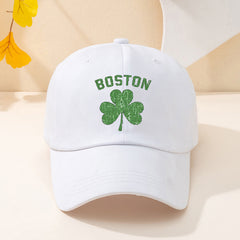 Lucky Clover BOSTON Baseball Cap Washed Distressed Sports Hat