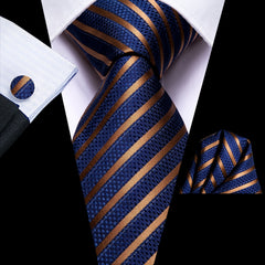 Striped Necktie Set With Cufflink for Party Wedding