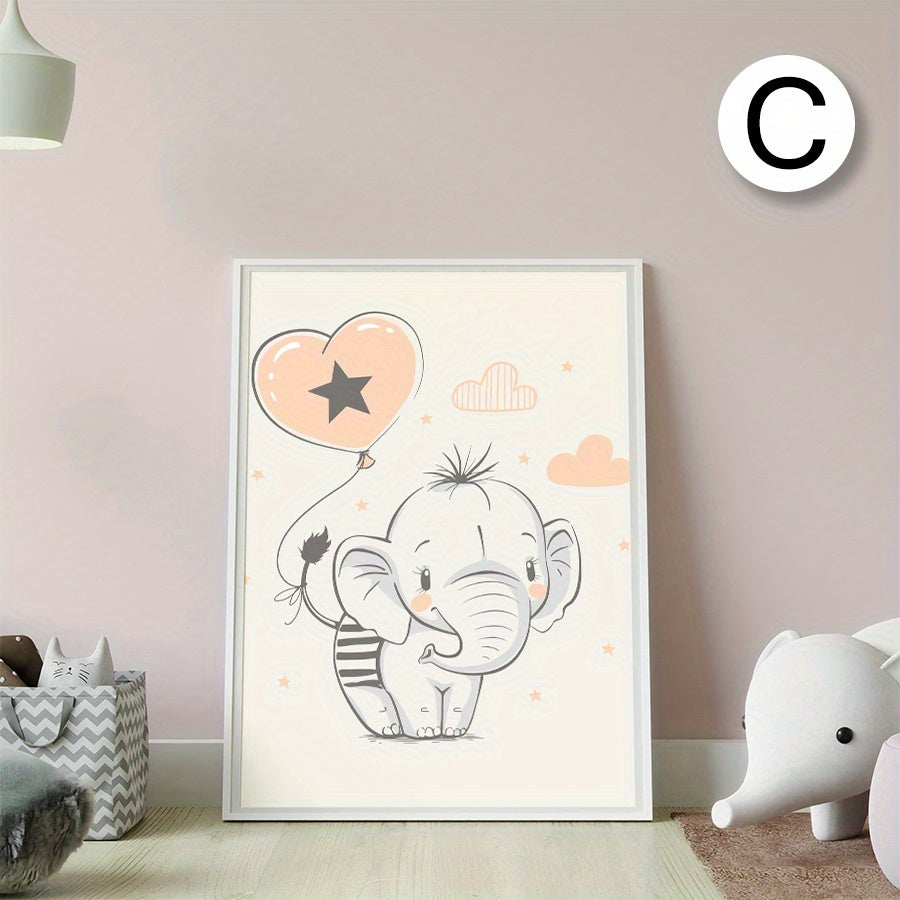 Watercolor Style Animal Cartoon Poster Room Decoration Elephant Bear Rabbit