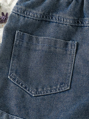 Girls Asymmetrical Denim Shorts with Raw Trim and Pockets