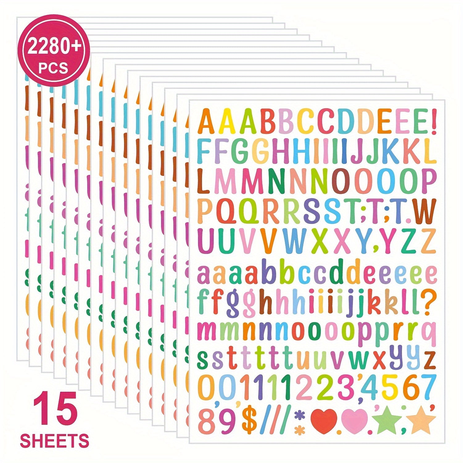 15 Sheets 2280 Count Reusable Multicolor Letters & Numbers Stickers