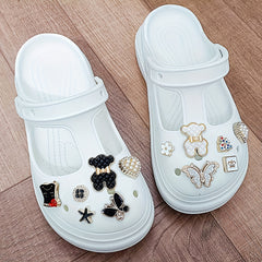 Women's Bear Charms Clogs Closed Toe Cut Out Non Slip Slide Shoes