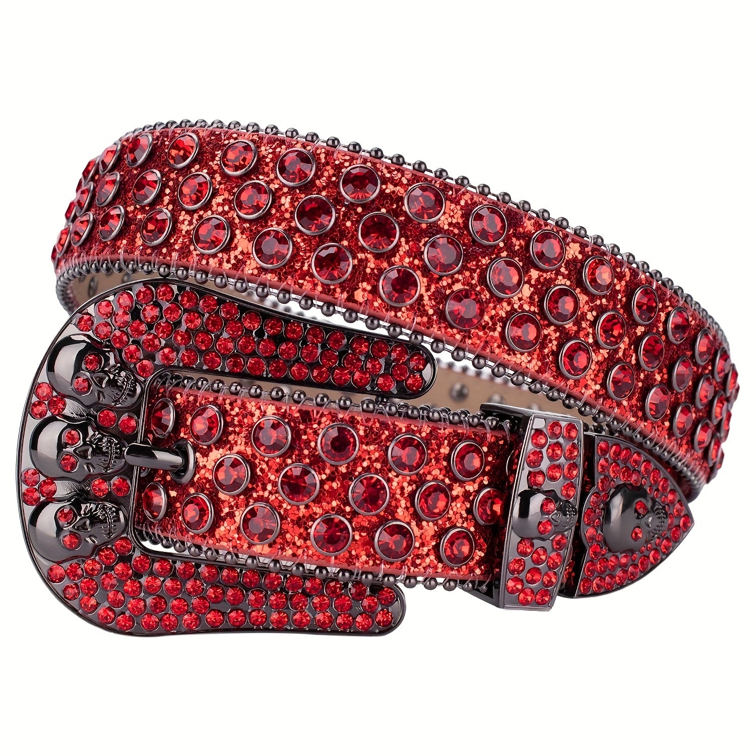 Men's Rhinestone Skull Buckle Belt Crystal Studded Leather Belt