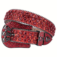 Men's Rhinestone Skull Buckle Belt Crystal Studded Leather Belt