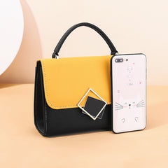 Two Tone Buckle Decor Flap Square Purse Shoulder Bag