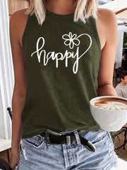 Letter Print Crew Neck Tank Top Casual Sleeveless Tank Top