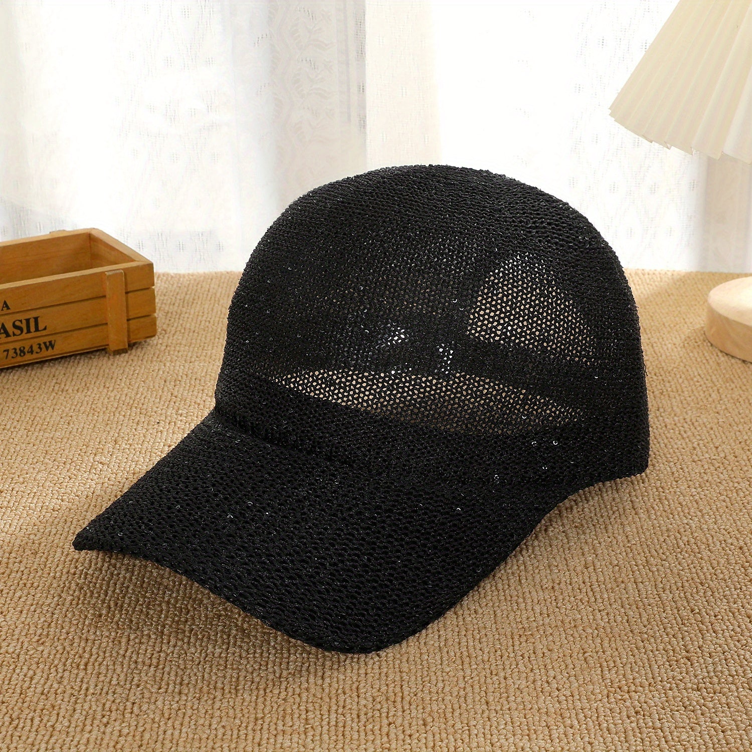 Glitter Shinny Knitted Baseball Cap Solid Hollow Breathable Dad Hat