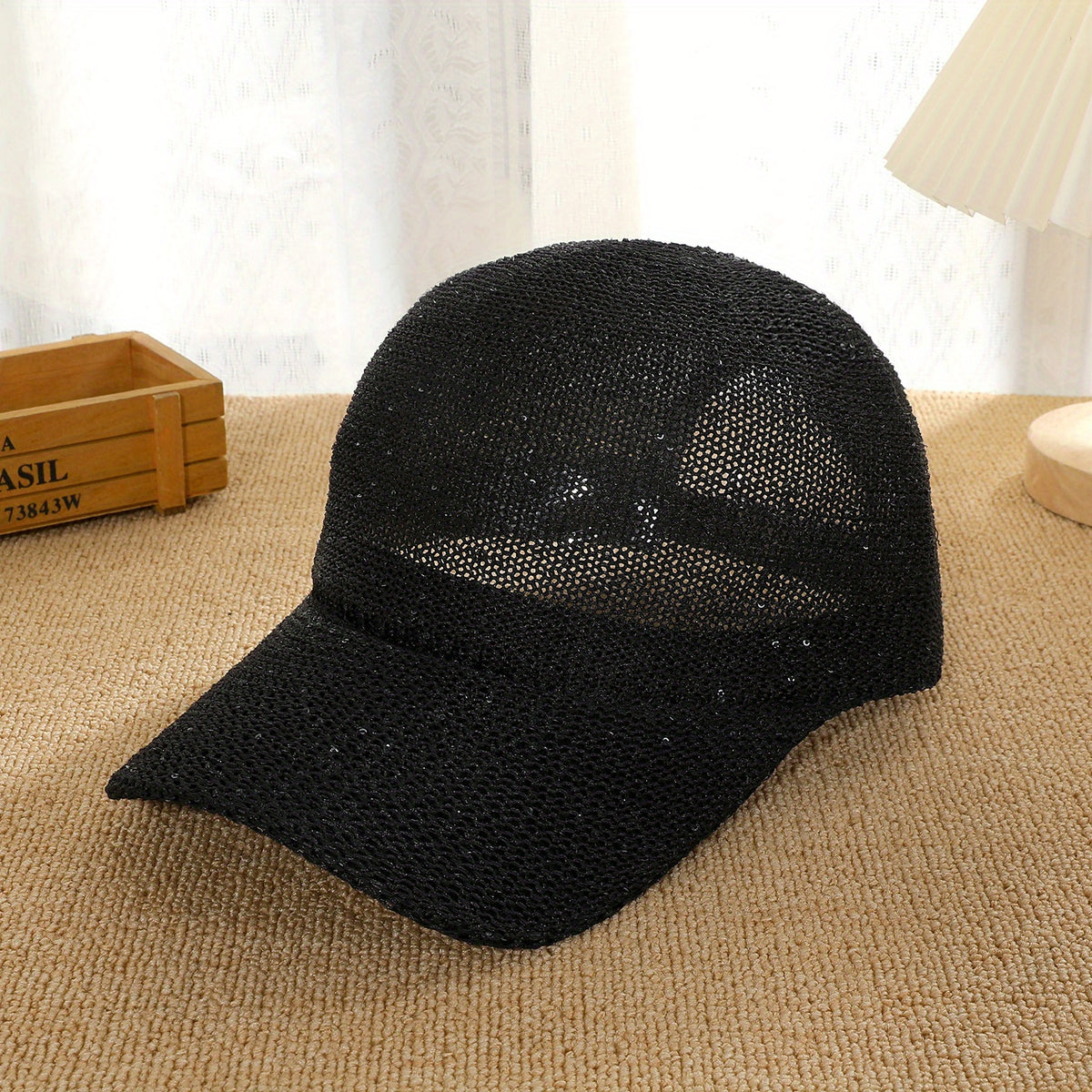 Glitter Shinny Knitted Baseball Cap Solid Hollow Breathable Dad Hat