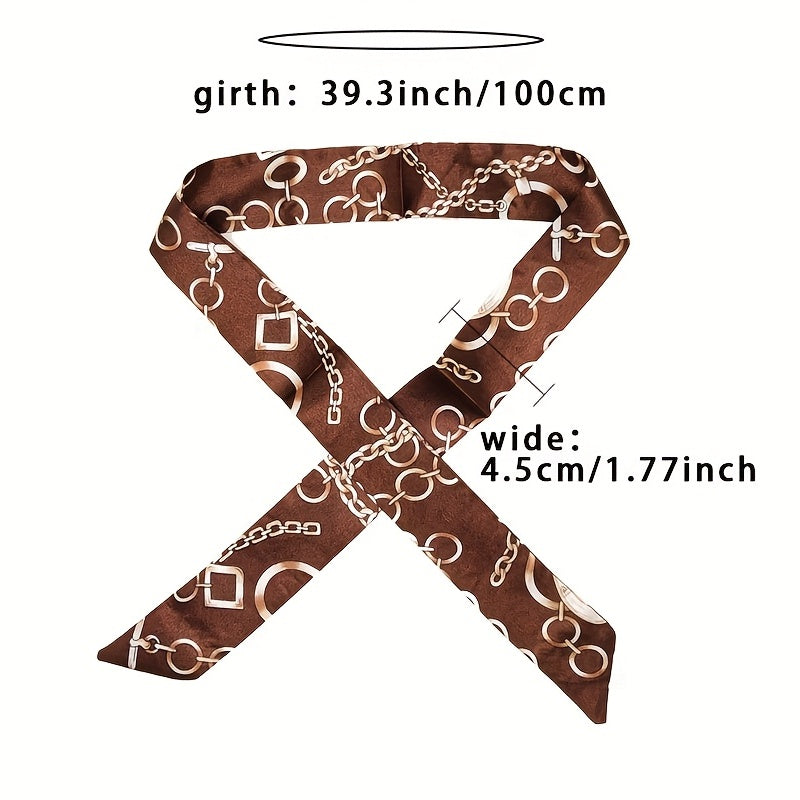 Leopard Chain Print Twilly Scarf Set Vintage Long Ribbon Neckerchief