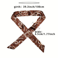 Leopard Chain Print Twilly Scarf Set Vintage Long Ribbon Neckerchief