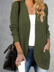 Solid Knit Cardigan Long Sleeve Sweater With Pockets
