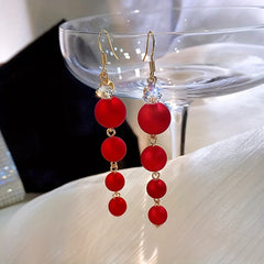 Festive Red Ball Tassel Earrings 18K Plated Jewelry