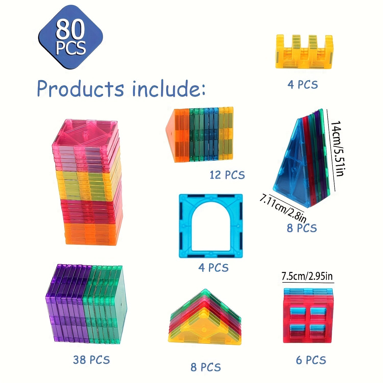 Magnetic Building Blocks Toys Kids 80pcs Learning Educational Construction