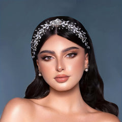 Bride Rhinestone Leaf Headwear Silvery Alloy Flower Hair Comb Wedding Party