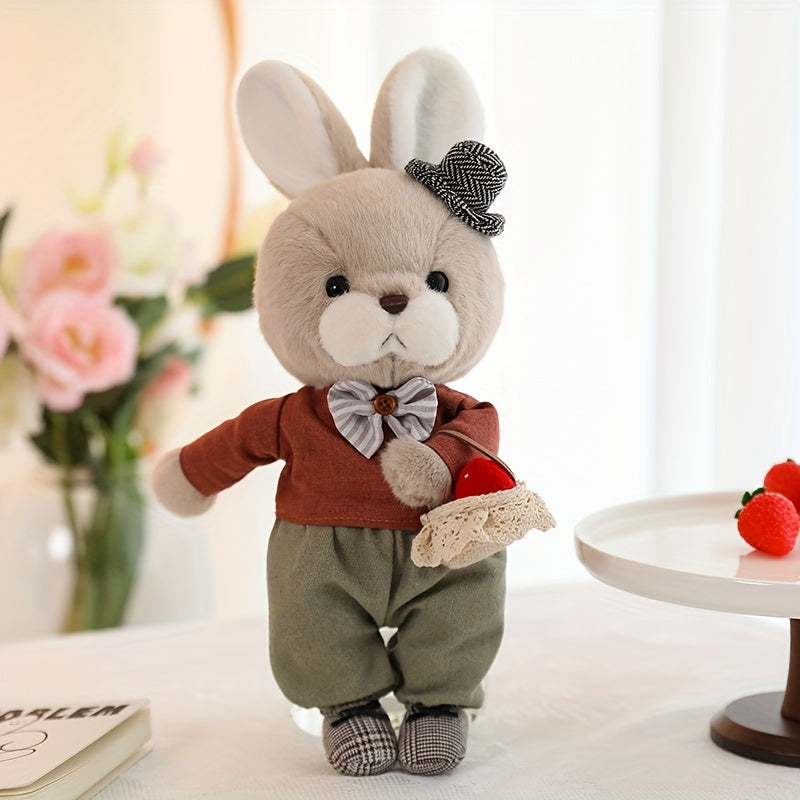 Couple Rabbit Plush Toys Stuffed Animals Red & White Outfits Bunny Ears Bow Tie