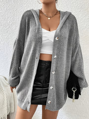  Solid Hollow Out Hoodie Cardigan