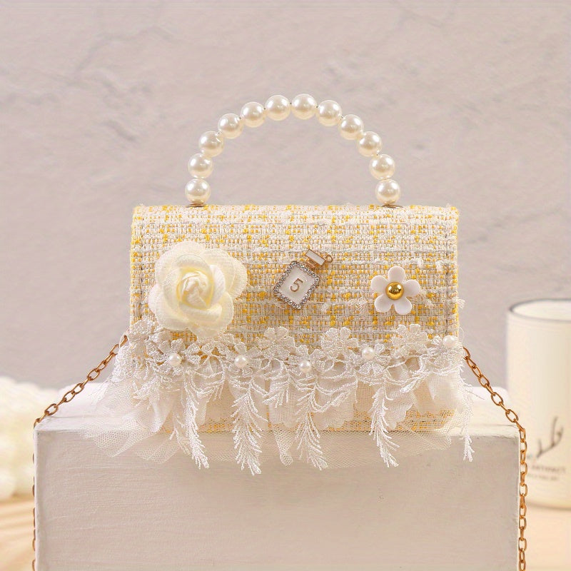 Sweet Princess Crossbody Bag Snowflake Trim Pearl Handle Girls Handbag