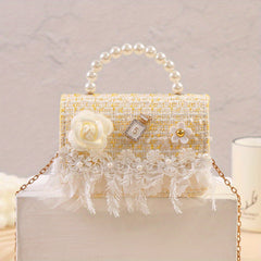 Sweet Princess Crossbody Bag Snowflake Trim Pearl Handle Girls Handbag