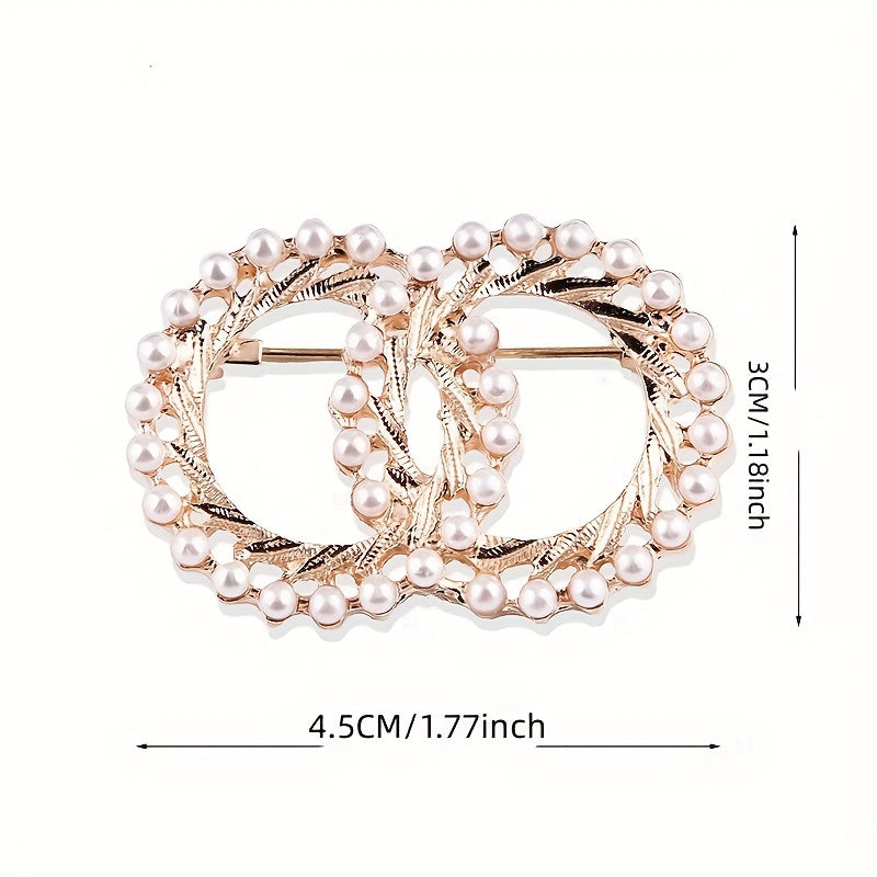 Vintage Double Rings Brooch with Faux Pearls