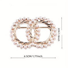 Vintage Double Rings Brooch with Faux Pearls