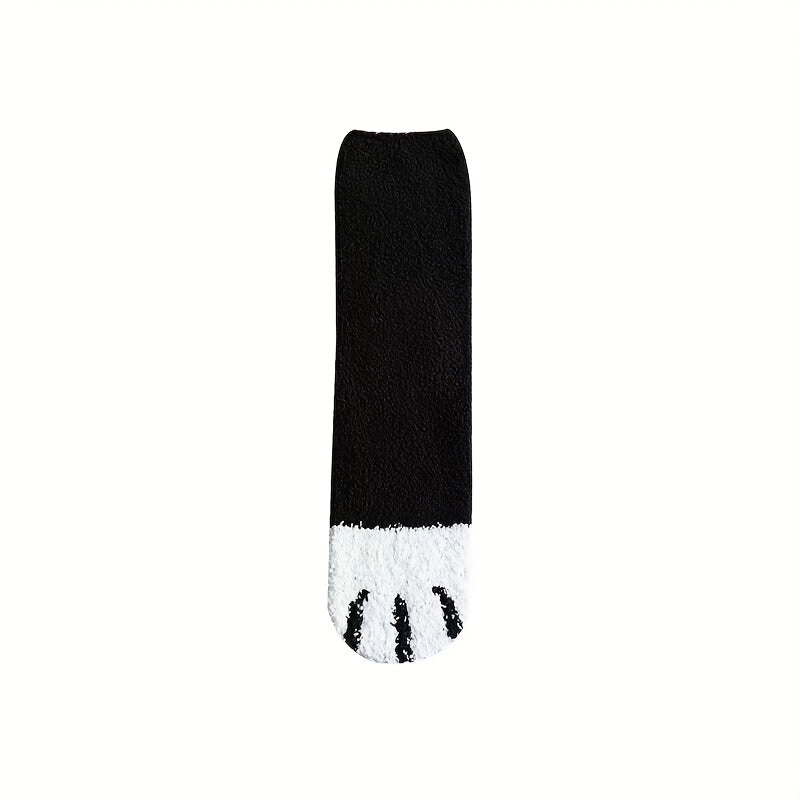 Autumn Winter Coral Fleece Mid-calf Socks Cat Claw Plush Thickened