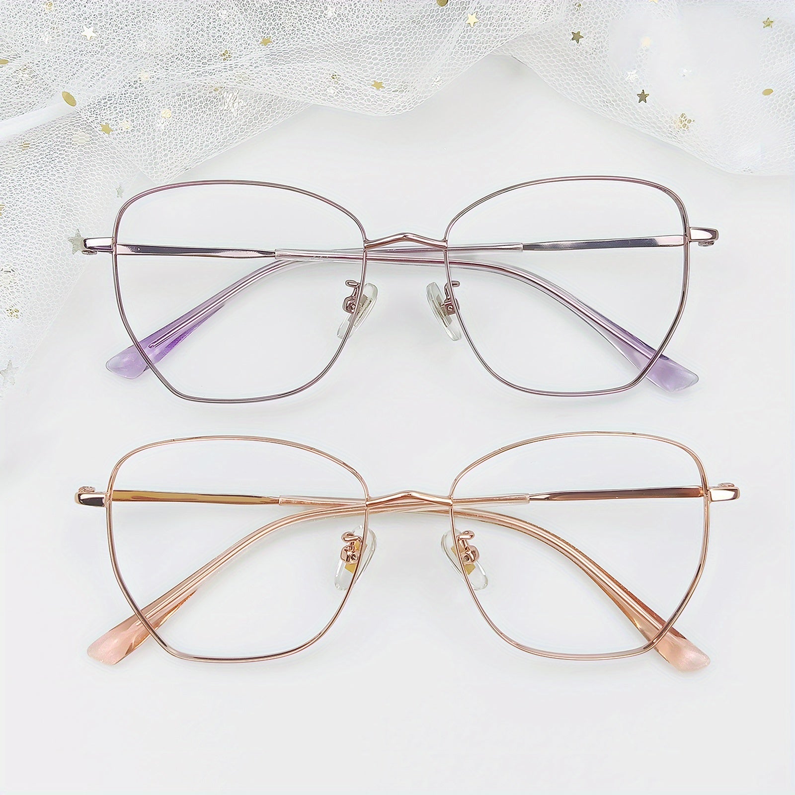 2pcs Square Frame Computer Glasses Unisex Metal Light Glasses