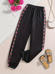 Girls' High Waist Floral Print Sweatpants