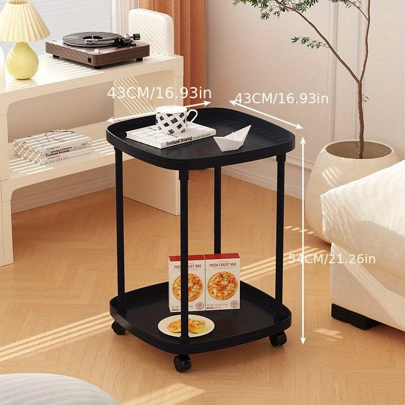 Mobile End Table With Wheels Double Layer Tray Table