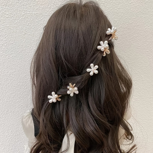 5pcs Mini Pearl Flower Hair Claw Clips Strong Hold Grip Hair Jaw Clip