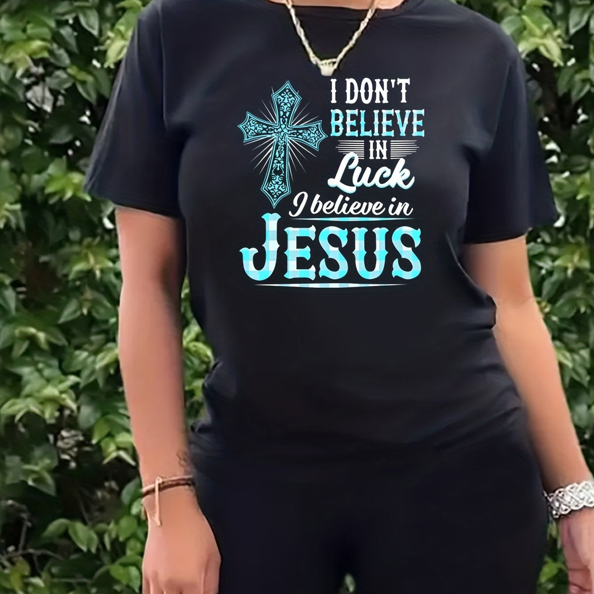  2 Piece Set Women's Cross & Slogan Print Top & Shorts