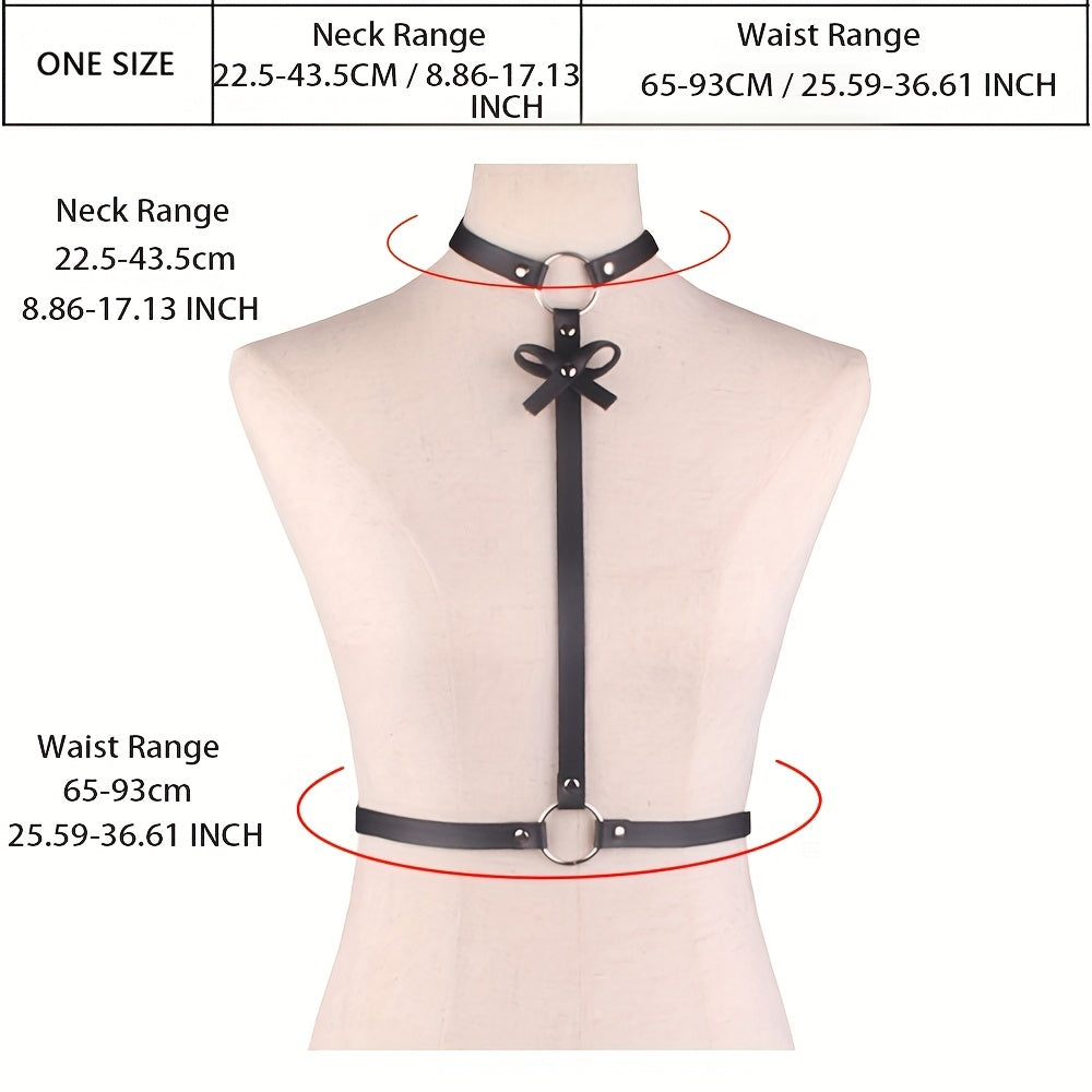 Bowknot PU Leather Chest Harness Gothic Waist Belt Y2K Outfit Dress Accessory