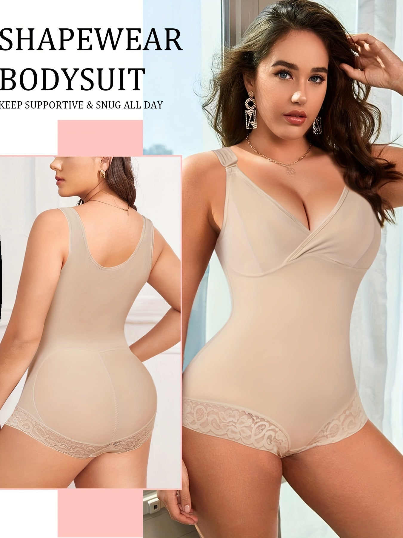 Lace Trim Shaping Bodysuit Tummy Control Butt Lifting Slimmer Body Shaper