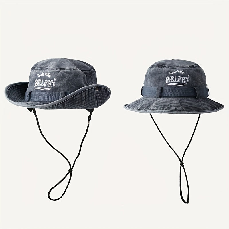 Embroidered Bucket Hats Washed Packable Beach Sun Hats Men Women Hat Strings
