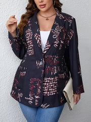  Graffiti Print Long Sleeve Blazer with Pockets