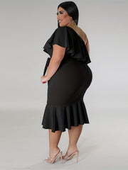 Plus Size One Shoulder Ruffle Mermaid Dress with Belt
