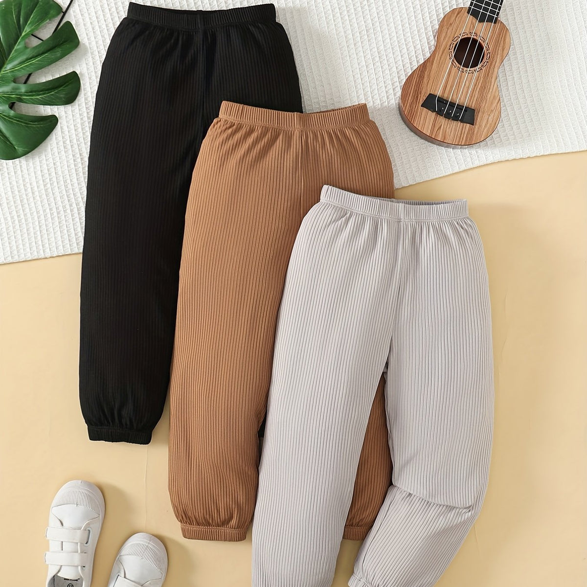 3pcs Girls Cotton Active Jogger Pants Stretch Fit Kid Trousers