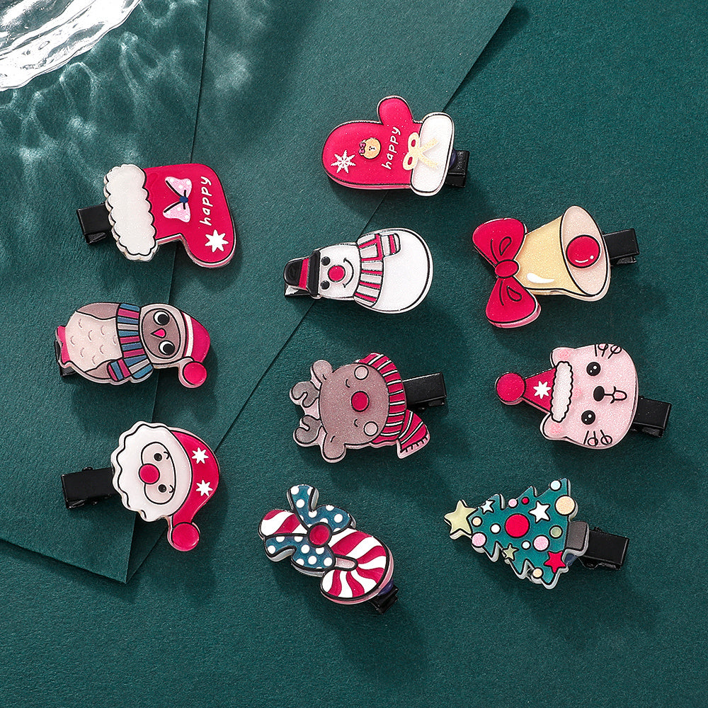 10pcs Christmas Tree & Snowman Decor Hair Clip