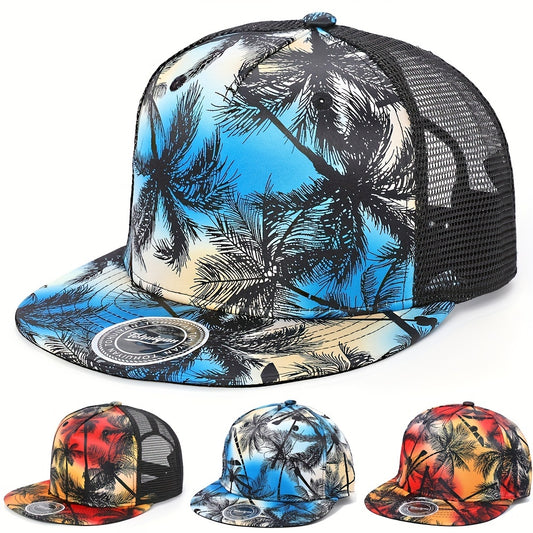 Coconut Tree Print Snapback Cap Baseball Hat for Men Women