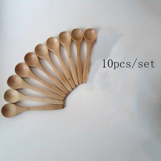 10pcs Wooden Long Handle Spoons for Coffee & Dishes
